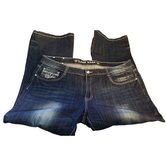 Live Hard Play Hard NWT Jeans Women Size 26 Rhinestone Embellished Pockets - Picture 2 of 8